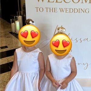 Elegant White Pearl-Trimmed Kids Flower Girl Dress